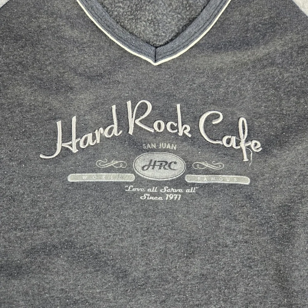 Vintage 90s Hard Rock Cafe San Juan V-Neck Sweatshirt Pullover Med Made in USA‎